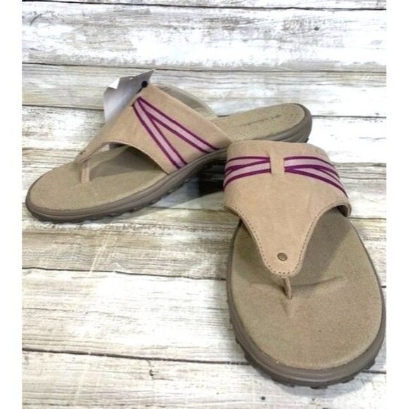 NEW Columbia Women's Santiam Suede Flip Flops Sport Sandals size 12 Tan Purple - Picture 2 of 9